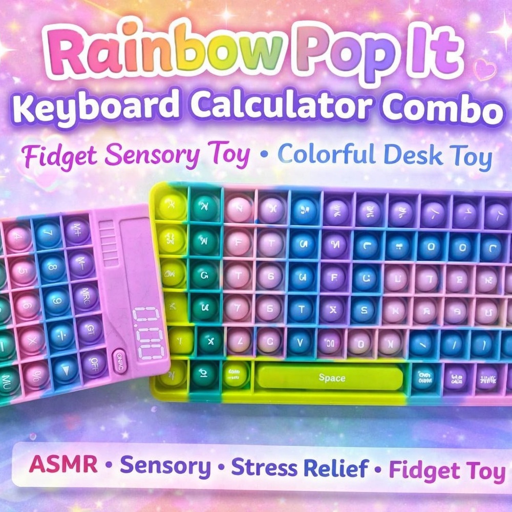Rainbow Pop It Keyboard Calculator Combo Fidget Sensory Toy